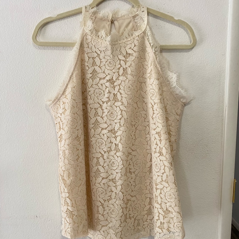 Lace High Neck Tank Keyhole Button